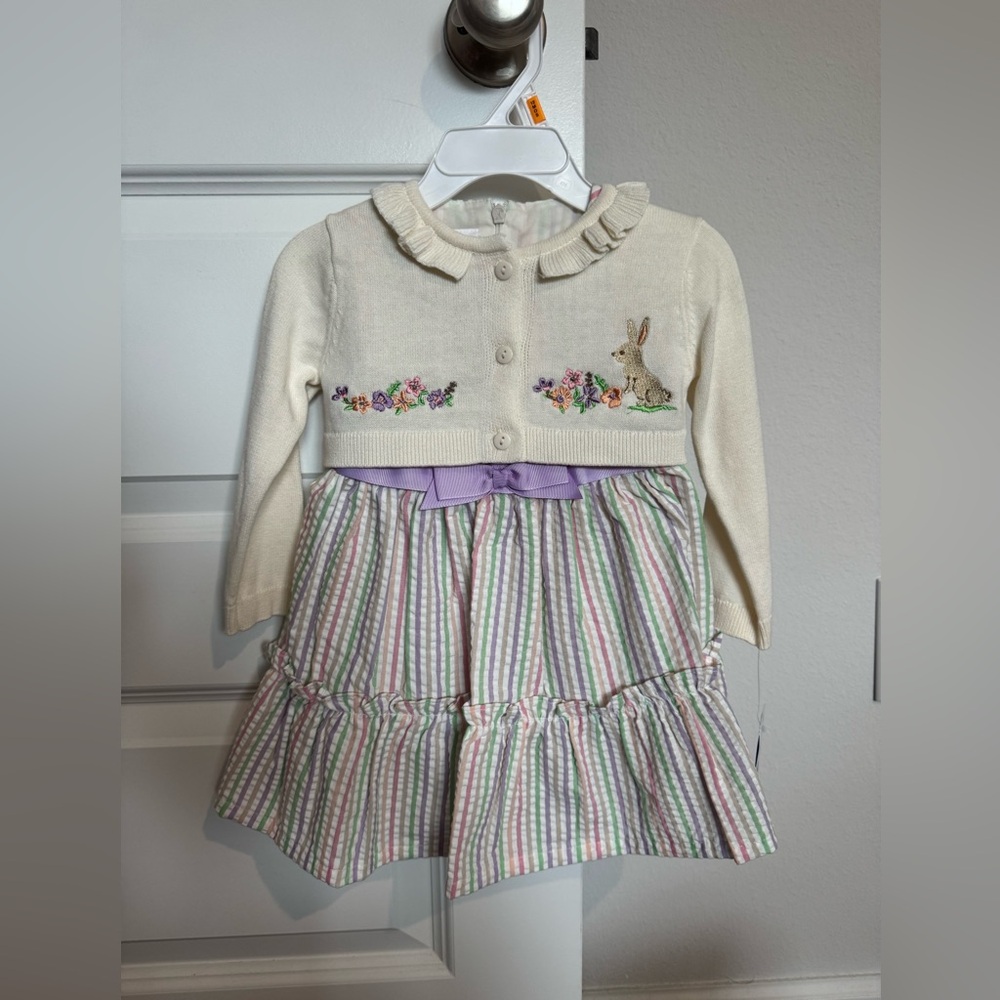 Easter Cardigan, Striped Dress, & Bloomers 3 Piece Set - NWT
